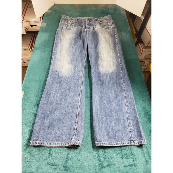 Express Jeans Size 34x32 Mens Blue Pants Denim Baggy Mid Rise Loose Bootcut - Picture 1 of 14